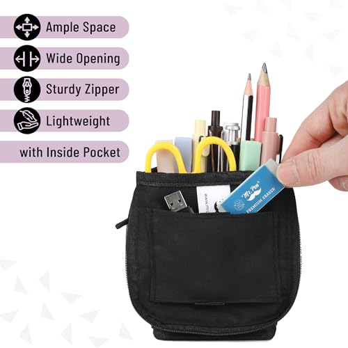 Mr. Pen- Standing Pencil Case Pouch, Sit & Lay Mesh-View Design, Black & Gray, Interior Pocket & 2 Elastic Binder Loops, Cute Pencil Case for Girls and Boys - color: Black & Gray