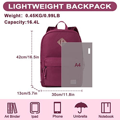 RAVUO School Backpack, Lightweight Classic Bookbag Casual Daypack for Men Women - color: Burgundy