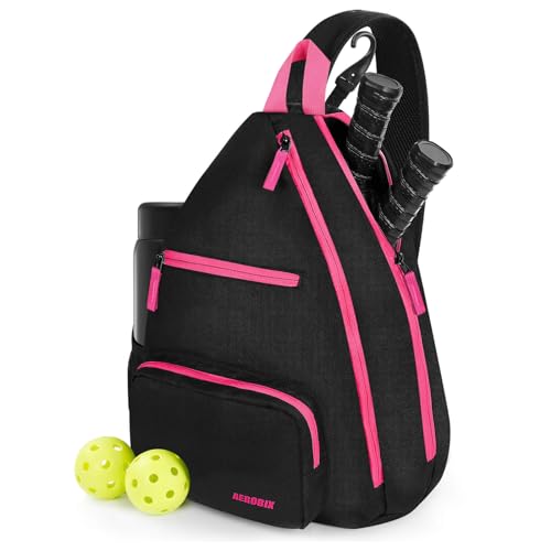 AEROBIX Pickleball Bag for Women & Men, Pickle Ball Backpack - Upgraded Zippers, Large Capacity, Padded Paddle Pocket, Adjustable Sling Bag (No Accessories) - color: PINK