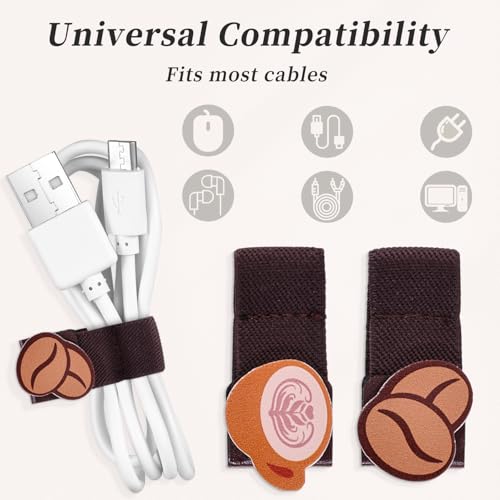2 PCS Cord Organizer,Cord Keeper,Cable Organizer USB Holder,Cable Straps,Earbud case,wrap Headphone,Headset Winder,Earphone Clips Ties,stocking stuffers Gifts for Women Leather Coffee - style: Coffee