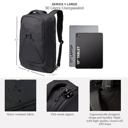 Knack Series 1 Large Travel Backpack, 17-Inch Laptop, Expandable 30L-46L - color: Black, size: Large Backpack