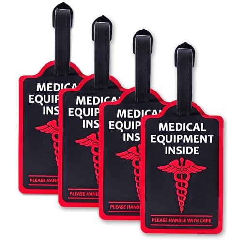 4-Pack Medical Equipment Luggage Tags with Detachable Info Card - Durable Rubber Medical ID Tags for Hospital Devices, Suitcases & Backpacks（Black） - color: Black, size: 4-PCS