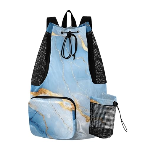 Women Mens Drawstring Backpack Pool Bag With Inside Pockets String Back Pack Waterproof Marble White Blue - color: Color 19