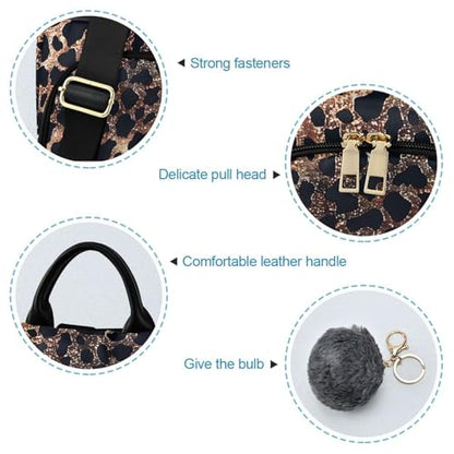 MNSRUU Women Backpack Purse Cheetah Glitter Backpack for Women Anti-theft Shoulder Bag Carry On Backpack Lightweight Rucksack Fashion Travel Ladies Bags - color: Cheetah I9737