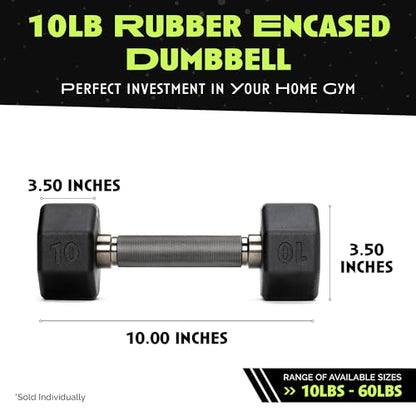 Rubber Coated Dumbbells - No Roll Design Easy-Grip Steel Knurled Handle, Weights Dumbbells Set for Strength Training - Ideal Weights Set for Home Gym - 10-60 LBS SOLD INDIVIDUALLY - size: 10 LB