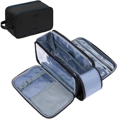 ZEEMO Travel Toiletry Bag for Men, Large Water-Resistant Double-Sided Full-Open Dopp Kit, Versatile Organizer for Shower and Hygiene Accessories, Bathroom Essentials, Cosmetics, Black and Blue - color: Black and Blue, size: Large