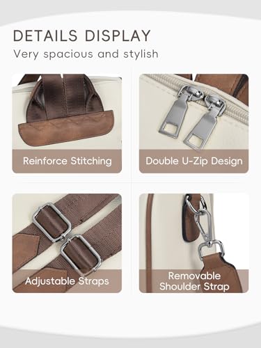 CLUCI Womens Backpack Purse PU Leather Anti-theft Fashion Designer Travel Bag Ladies Shoulder Bags | Purse - color: Top Zip-4 White With Brown