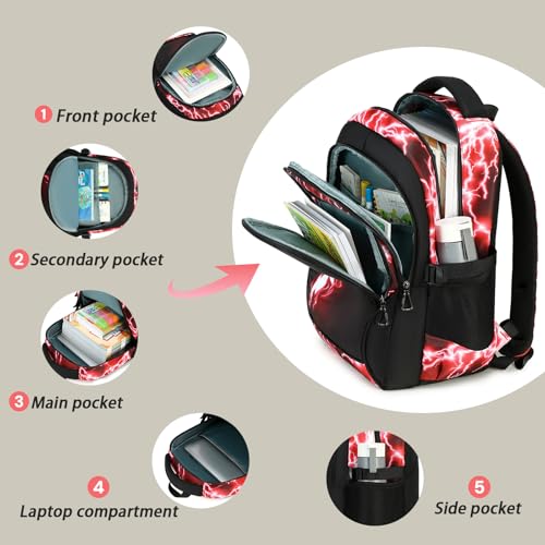 Boys Backpack for Kids Elementary School Bags Lightning Teens Durable Bookbag (red) - style: Red