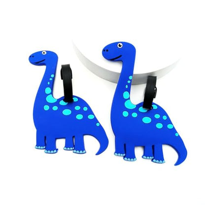 Cute Cartoon Dinosaur Silicone Luggage Tag Fun Triceratops Travel Bag Tag Personalized Labels for Cruise Airport (Blue-Diplodocus) - style: Blue-Diplodocus