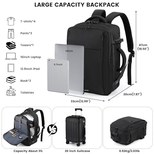 TANTOMI Travel Backpack for Women, Carry On Backpack with Wet-Dry Separation Compartment, TSA-Compliant Laptop Backpack, Personal Item Travel Bag with Anti-Theft Lock for Weekender (Black) - color: 2-black