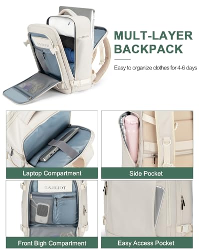 RDTGO Travel Backpack For Women,Personal Item Travel Bag Fits 17" Laptop,Flight Approved Carry-On Backpack, Hiking Backpack,Waterproof Outdoor College Casual Daypack (Beige) - color: Beige