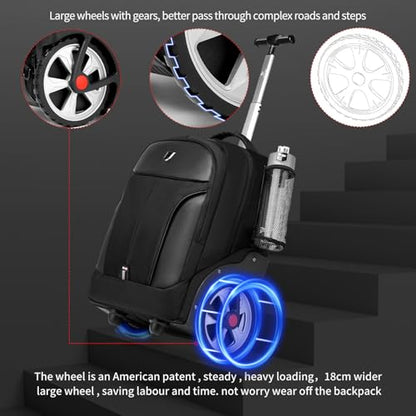 18Inch Rolling Backpack, Waterproof Wheeled Laptop Backpack, 40L, Black, Unisex, Modern Travel Daypack - color: Black, size: 18IN