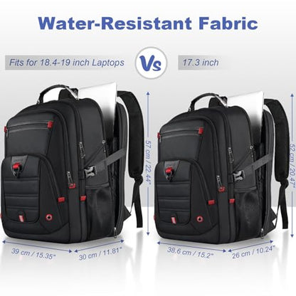 LifetimeWarranty Extra Large Travel Backpack With 52L Capacity, Long-Term Durability TSA Backpack,Anti-Theft 17.3" Big Business Laptop Backpack for Men&Women,Water Resistant College Rucksack Bag Black - color: Black, size: 17.3 Inch (20''x15''x10'')
