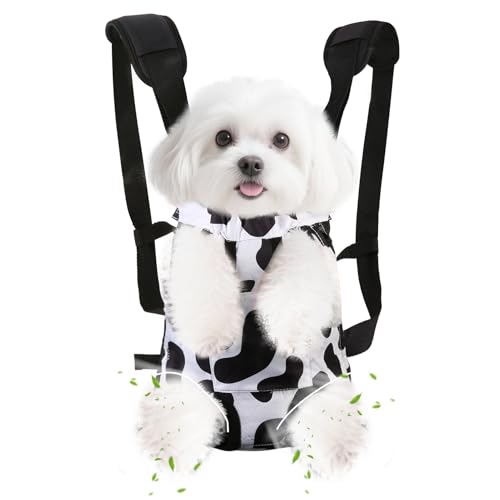 Inspack Dog Backpack Carrier/Cat Carrier, Adjustable Pet Front Carriers Travel Bag for Puppy Medium Dogs, Legs Out, Soft Ventilated Dog Chest Carry Backpacks for Hiking/Camping, 2.5-4 lbs, Cow Print - color: Cow Print, size: S
