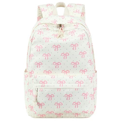 Bluboon School Backpack for Teen Girls Women Laptop Backpack College Bookbags Middle School Travel Work Commuter Back Pack - color: Pink Bow Beige