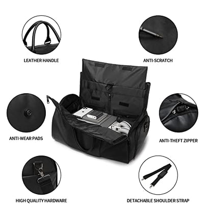 seyfocnia Convertible Travel Garment Bag,Carry on Garment Duffel Bag for Men Women - 2 in 1 Hanging Suitcase Suit Business Travel Bag - color: B1-Black