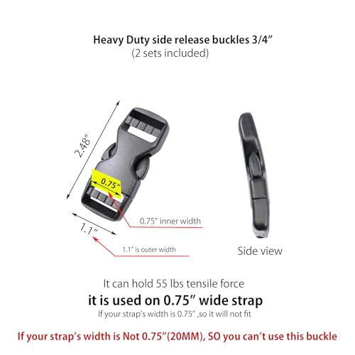 Side Release Buckles Heavy Duty Plastic Buckle Snap Clips Clasps Backpack Buckle Replacement for Strap - style: 3/4 Inch - 2sets