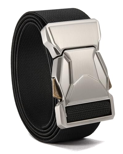 CHAOREN Tactical Belt - 1.5" Work Belt for Military EDC | Quick Release, Stretchy Nylon, Zinc Alloy Buckle, Heavy Duty, Hiking, EMT, EMS - color: Silver/Black, size: 30"-34" Waist Adjustable