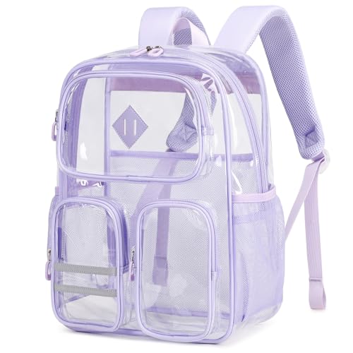 Clear Backpacks for School Heavy Duty Clear Bookbag Stadium Events Transparent Back Pack Girls Women, Purple - color: Purple