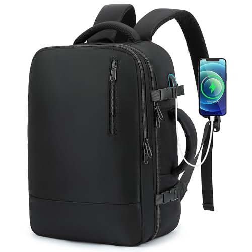 TANTOMI Small Travel Backpack for Women Men, 15.6 Inch Laptop Backpack Flight Approved, Carry-On Bags with USB Charging Port & Shoe Pouch, Casual Daypack on Airplane for Weekender Work Business, Black - color: Black