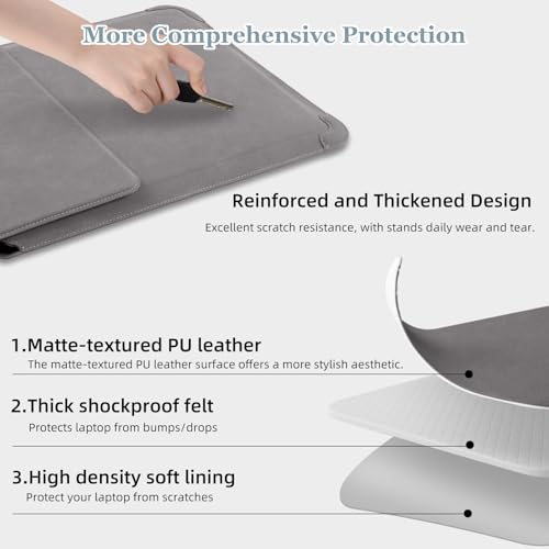 13-14 Inch Protective Laptop Sleeve Case with Stand, for MacBook Pro 14'' M5~M1, Pro/Max(2026-2021), MacBook Air 13.6'' M5-M2, (2026-2022), Matte PU Leather Laptop Case 13-14" (Dark Gray) - color: Dark Gray, size: 13-14 Inch