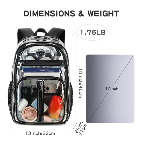 Cusangel Clear TPU XL Backpack,18" See Through Heavy Duty Bookbag,18 x8 x13inch X-Large Capacity Stadiums, warehouses,other security check locations(Black) - color: Black-a-18in