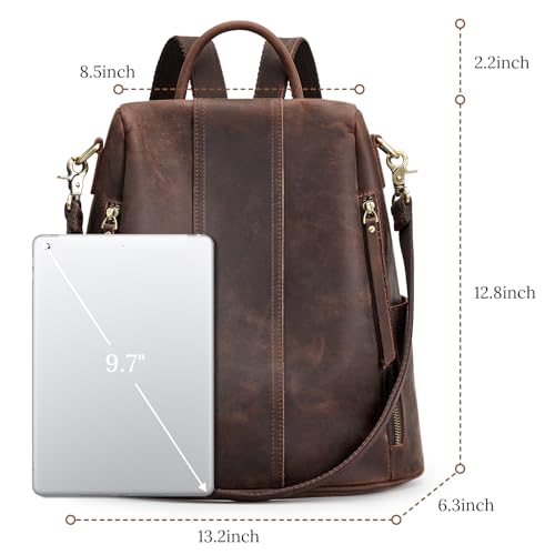 S-ZONE Leather Backpack Purses for Women Antitheft Rucksack Shoulder Bag Medium - color: 3-deep Brown