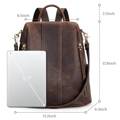 S-ZONE Leather Backpack Purses for Women Antitheft Rucksack Shoulder Bag Medium - color: 3-deep Brown