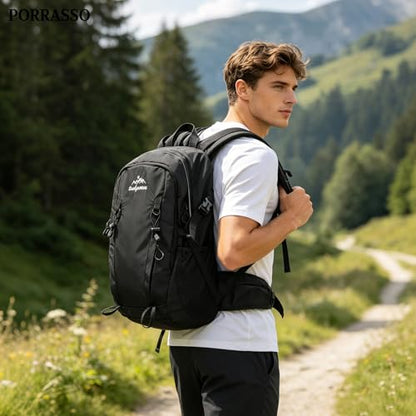 30L Hiking Backpack with Hydration Compartment Water Resistant Outdoor Daypack with Breathable Back System Rucksack for Camping Travel Daily Use Black - color: Black
