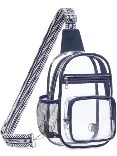 Clear Bag for Stadium Events, Clear Purses For Women Men, Transparent Crossbody Bag, See Through Large Sling Backpack - color: Dark Blue, size: Large