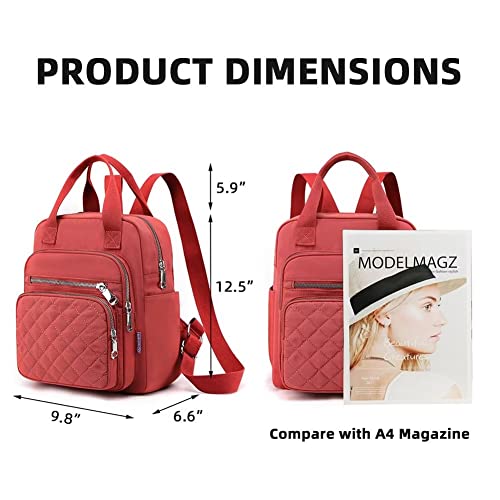 Small Backpack for Women Casual Quilted Square Bag Waterproof Multi Pockets Daypack Lightweight Top Handle Satchel - color: Green