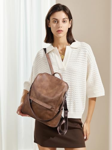 CLUCI Womens Backpack Purse PU Leather Anti-theft Fashion Designer Travel Bag Ladies Shoulder Bags | Purse - color: Top Zip-3 Brown