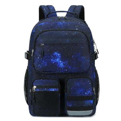 Lohol Water Resistant Backpack with Multifunctional Pockets for Teens, Durable Bookbag fits 15.6 inch Laptop for School Travel College, 25L (Black Blue Galaxy) - color: Black Blue Galaxy