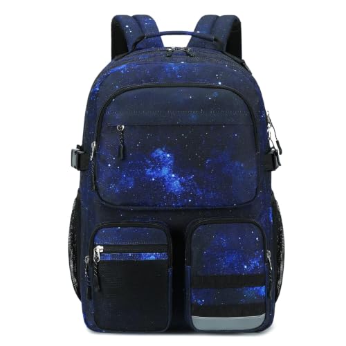 Lohol Water Resistant Backpack with Multifunctional Pockets for Teens, Durable Bookbag fits 15.6 inch Laptop for School Travel College, 25L (Black Blue Galaxy) - color: Black Blue Galaxy