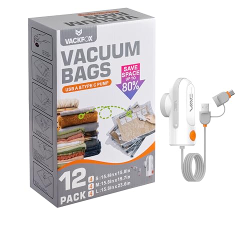 12 Pack Vacuum Bags for Travel with USB & TYPE C Pump,Compression Packing Cubes for Luggage,Carry-on Space Saver Vacuum Seal Bags&Vacuum Storage Bags for Vacation(Grey) - style: Grey-12 Vacuum Bags + USB & TYPE-C Pump