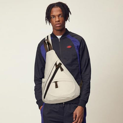 KL928 Canvas Sling Bag - Small Crossbody Backpack Shoulder Casual Daypack Rucksack for Men Women(Large Version,Beige) - color: Canvas-beige