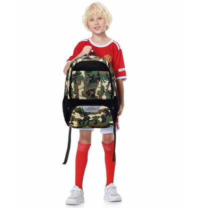 Hsmihair Youth Soccer Bag-Soccer Backpack&Backpack for Football Basketball,with Ball Compartment Separate Cleat Package - color: CamoBlack