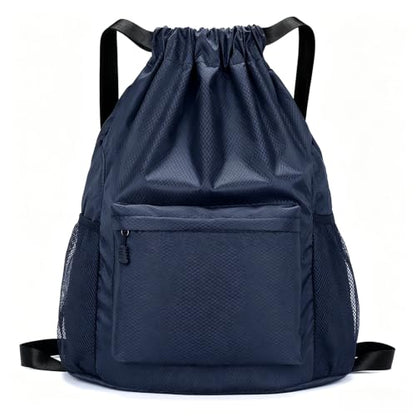 Tygelluis Drawstring Backpack, Waterproof Gym Bag with Water Bottle Pocket for Women Men, Pull String Sport Bag for Swim, Soccer and Basketball,Navy - color: Navy1