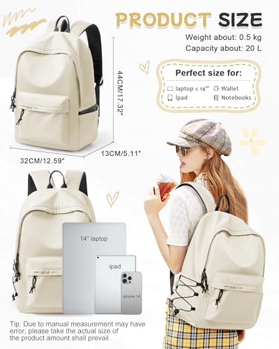 BJLFS Beige Backpack for School Women Girls, Waterproof Bookbag Cute High School Back Pack for Men Teen Boys, Lightweight Travel College Backpack Mochilas Escolares Para Casual Daypack Rucksack - color: White