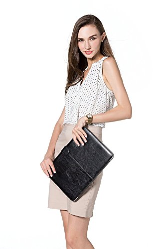 MOSISO Compatible with MacBook Pro 15 inch Retina (A1398, Version 2015/2014/2013/end 2012), PU Leather Portfolio Protective Stand Cover Sleeve, Black - color: Black