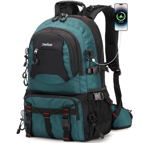 Nerlion 40L Hiking Backpack Travel Backpack for Men Women Camping Waterproof Outdoor Hiking Daypack Lightweight Backpack (Dark Green) - color: A2- Dark Green