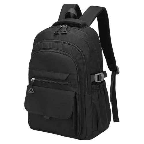 Aesthetic Daypack Backpack, Water-Resistant 15.6" Laptop Backpack for Women and Men, Featuring Touch-Fastener and Anti-Theft Pockets (Black) - color: Black