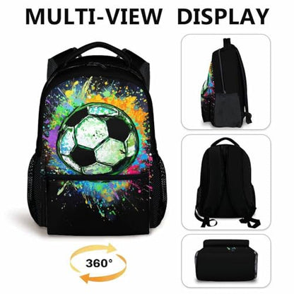 Boys School Backpack Kids Soccer Backpacks Bookbag Back to School Supplies, Black Large Capacity Cool Sport Back Pack for Kindergarten Elementary Middle (17 Inches) - color: Color 3