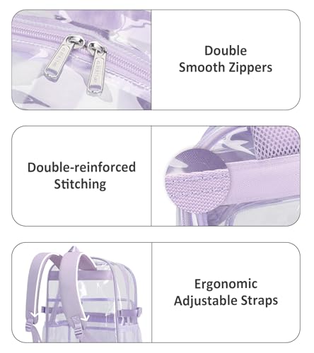 abshoo Big Heavy Duty Clear Backpack for School Girls Transparent Bookbag for Middle High School (Light Purple) - color: Light Purple