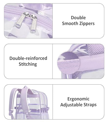 abshoo Big Heavy Duty Clear Backpack for School Girls Transparent Bookbag for Middle High School (Light Purple) - color: Light Purple