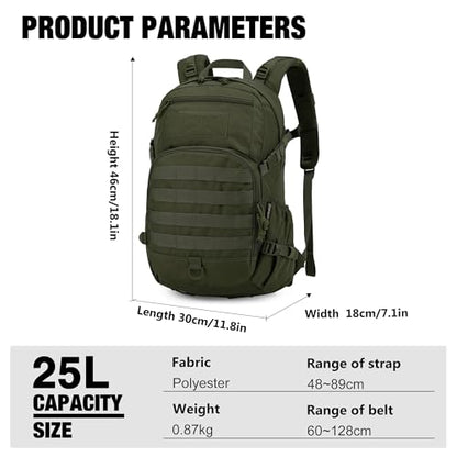 Mardingtop Small Tactical Backpack,Molle Hiking Backpack for Backpacking,Cycling and Biking,15L/25L Backpack - color: Army Green, size: 25L
