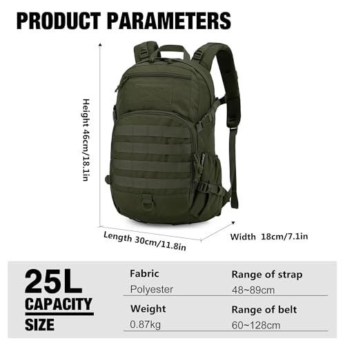 Mardingtop Small Tactical Backpack,Molle Hiking Backpack for Backpacking,Cycling and Biking,15L/25L Backpack - color: Army Green, size: 25L