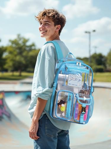 Clear Backpack Heavy Duty for Women Men Boys Girls, Large Clear Bookbag See Through Backpack for School College - color: 13-4#light-3m Reflective Strips