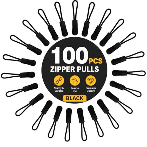 100PCS Zipper Pull Replacement, Black Removable Zipper Pulls Tabs with Storage Case, Universal Broken Zippers Pull Replacement for Jacket, Backpack, Luggage, Suitcase, Purse Repair Kit (Black)
