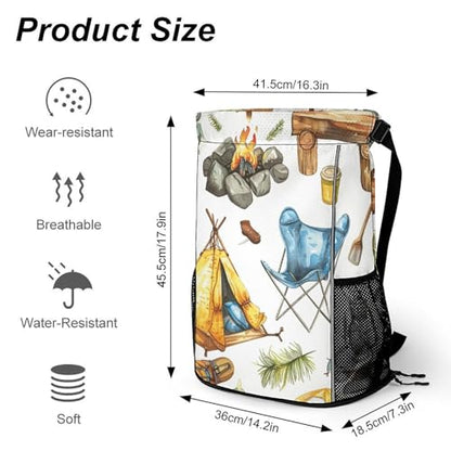 Drawstring Gym Backpack with Shoe Compartment And Wet Pocket, 28L Lightweight Waterproof Camping Equipment Pattern Sports Backpack for Workout Swim Beach Travel String Bag for Men Women